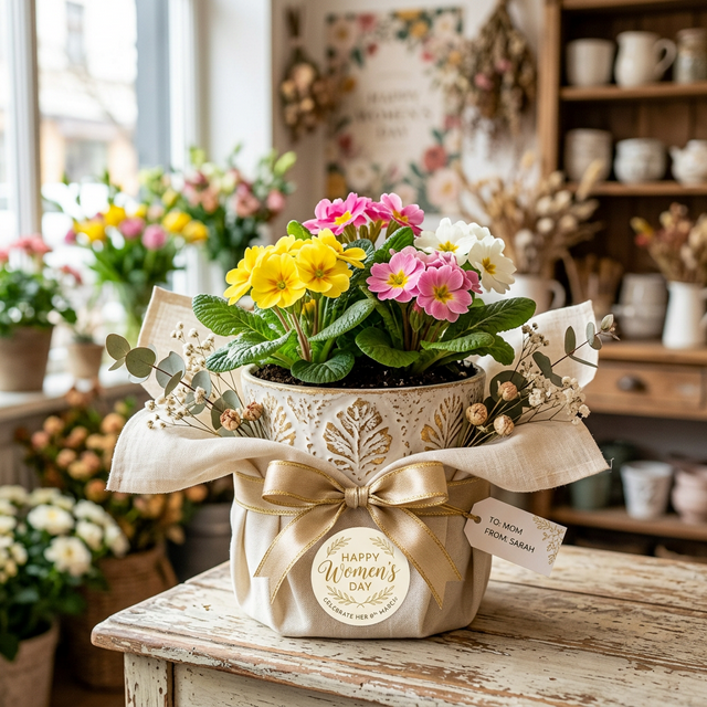 Cserepes Primula tavaszi színekben